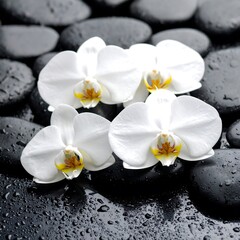 White orchids on dark stones