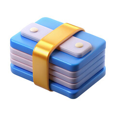 3d stack of blue and pink paper with yellow band isolated on transparent background