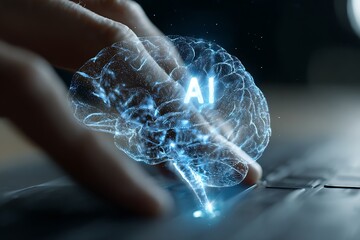 Unlock the future with intelligent AI technology, visualizing advanced neural networks and human interaction for groundbreaking innovation and digital transformation