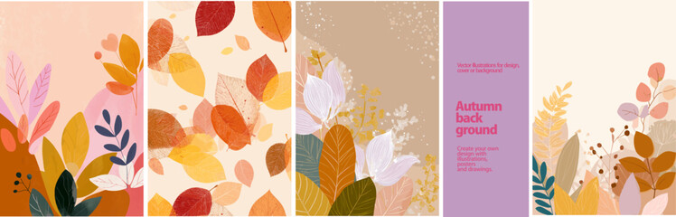 Elegant vector autumn background with pastel foliage, falling leaves, and soft seasonal colors. Perfect for invitations, seasonal greeting cards, and decorative designs.
