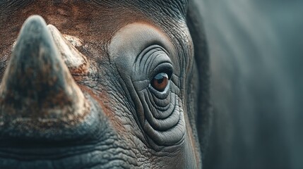 Close-up view of a rhinoceros eye and skin texture