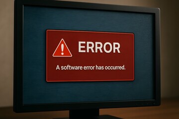 A close-up shot of a computer screen displaying a software error message. 