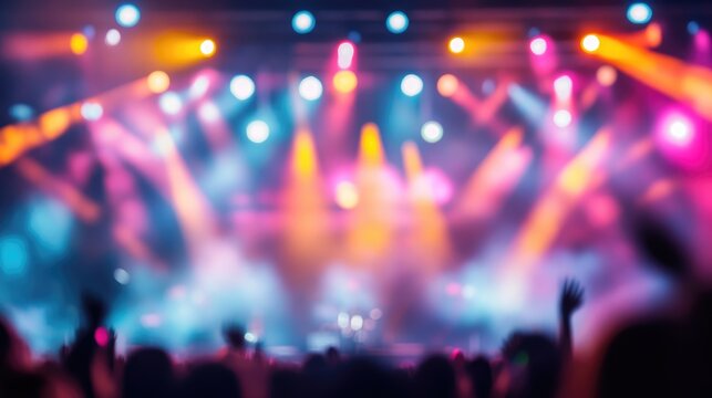 Illuminated Stage Concert: Capturing the vibrant energy of a live music event, this photograph shows the immersive atmosphere of a stage concert, where beams of light paint the scene.