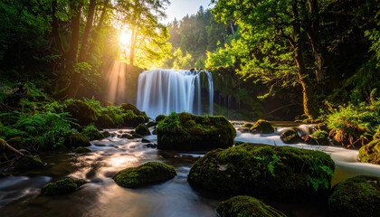 A beautiful waterfall with amazing light