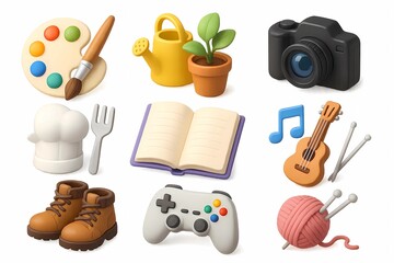 3D Icons of Hobbies and Leisure Activities