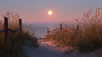 Obraz premium Serene beach path at sunset