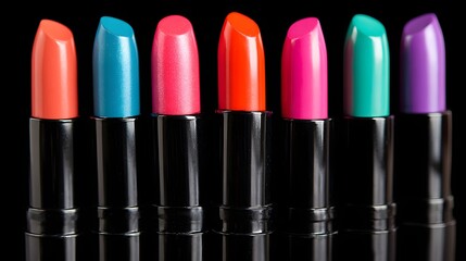Obraz premium Colorful lipstick tubes arranged in a row.