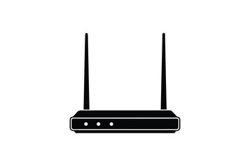 Fototapeta premium Simple black and white illustration of a wireless router with two antennas and indicator lights silhouette