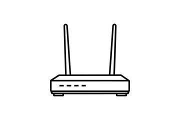 Fototapeta premium Simple line illustration of a wireless router with two antennas on a white background silhouette