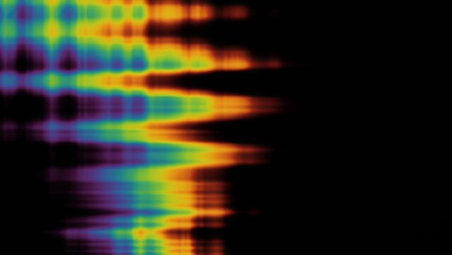 Retro Futuristic Synthwave Sound Spectrum Visualization with Neon Glow, Vaporwave Aesthetic and Gradient Light Waves on Black Background