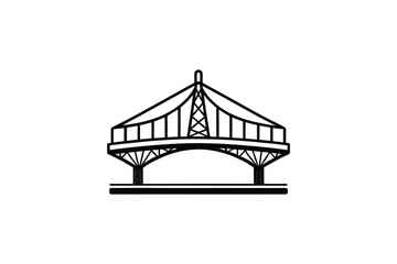 Obraz premium Simple black and white illustration of a suspension bridge with clean lines and minimalist design silhouette