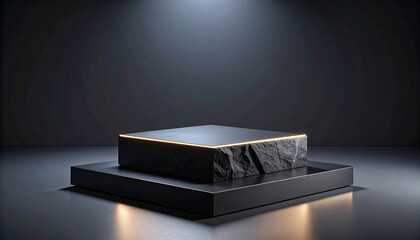Abstract dark stone platform in a minimalist setting.