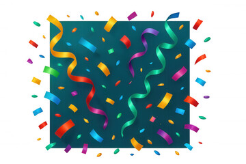 Obraz premium Multicolored ribbons and confetti cascading over transparent surface, generating vibrant celebratory party mood
