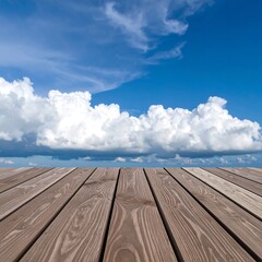 Wooden deck under a cloudy sky