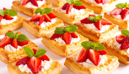 Danish pastry. The puff pastries with cream cheese and strawberries.