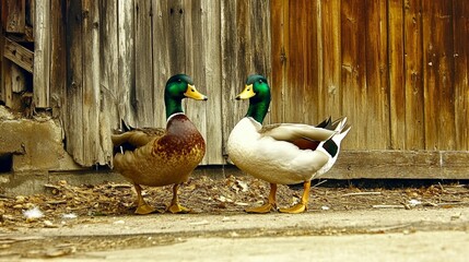 Ducks by Wooden Barn