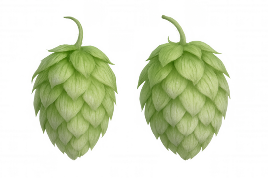 Botanical rendering depicting verdant hop cones, critical brewing ingredient, positioned against transparent backdrop