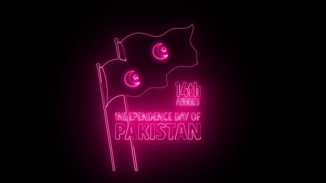 Neon &ldquo;Happy 89th Independence Day Pakistan&rdquo; text animation, perfect for patriotic celebrations, social media greetings, and creative motion graphics honoring Pakistan&rsquo;s freedom anniversary.