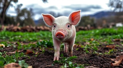 Adorable Piglet on Farmland