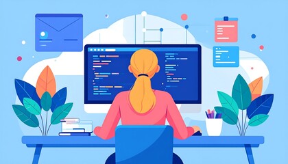 Woman coding on computer