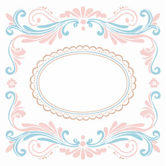 Cute wavy wedding frame, vector hand drawn oval vintage border set. 