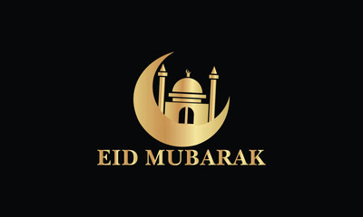 
Eid ul fitr mubarak golden mosque and crescent moon celebration