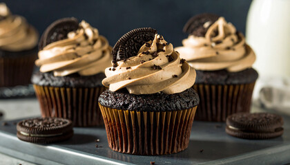 Dark chocolate  oreo cupcakes with cookie and cream frosting