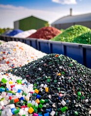 Colorful plastic pellets in containers