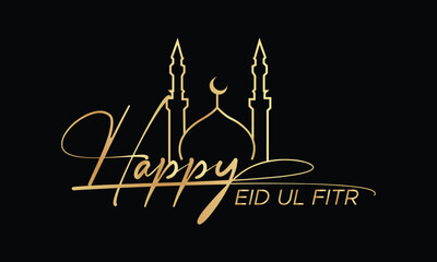 Happy eid ul fitr gold calligraphy on black background