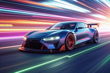 Future Performance Car Drifting with Vibrant Light Trails and High Speed Dynamics