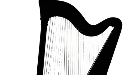 Object classical concert harp illustration black and white musical instrument orchestral strings elegant design drawing vector