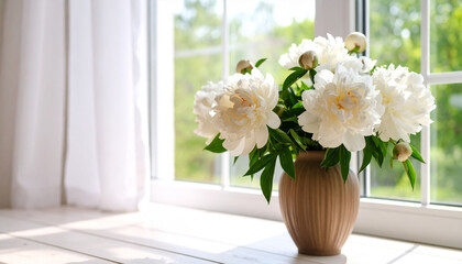Romantic flowers in a vase in home. Floristic design.