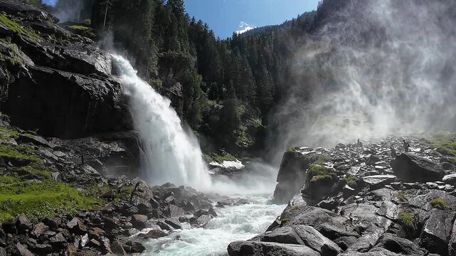 Video von den Krimmler Wasserf&auml;llen in &Ouml;sterreich mit Wassernebel und Wassertropfen
