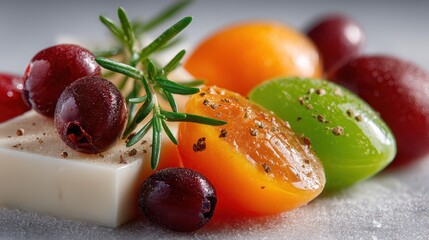Gourmet Dessert Platter: Jewel-toned Fruit and Creamy White Base