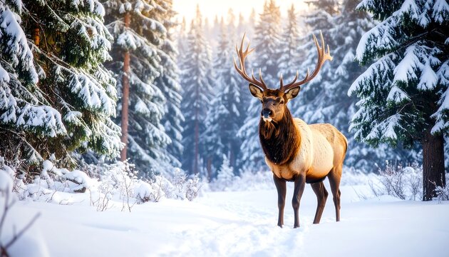 Majestic deer in snowy forest
