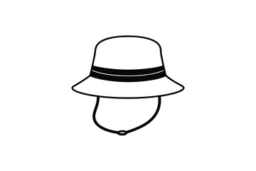 Fototapeta premium Simple black and white illustration of a bucket hat with chin strap and band