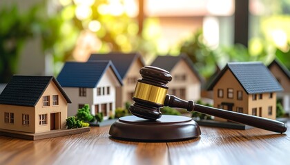 Miniature houses and gavel on a table (2)