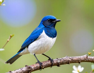 Obraz premium Blue and white bird perched on a branch