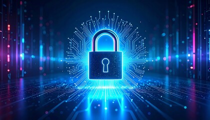 Futuristic lock on digital circuit board