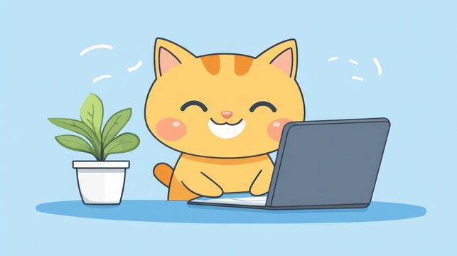 Cute cat working on laptop