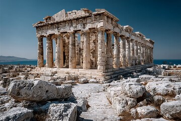 Obraz premium Ancient parthenon temple majestic marble columns view high resolution picture