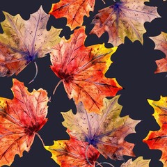 Seamless pattern with autumn leaves on a background of wet asphalt color. For coloring fabric, wallpaper, wrapping paper and much more.
