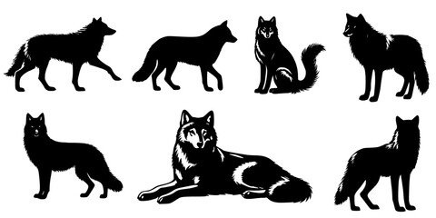 Shadows of the Wild: Wolf Silhouettes, A striking collection of wolves captured in silhouette form