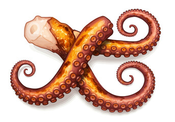 A vector illustration of cooked octopus tentacles displaying a mix of brown orange and red hues