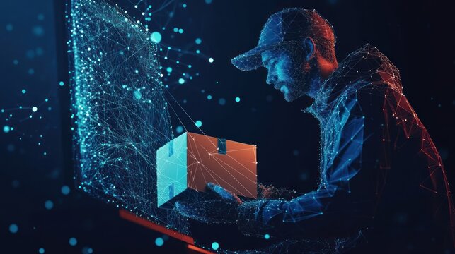 Delivery worker with digital overlay