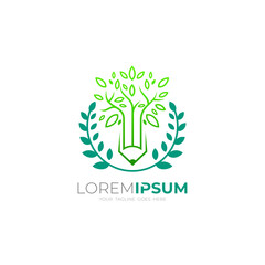Education logo, pencil logo and tree design combination, simple