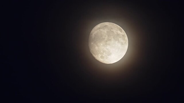 Small bat flying in front of the moon at night.