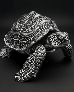 Black and white turtle art with fine detail high resolution picture