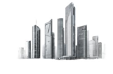 Surrealistic style, white background, 3D rendering of high-rise buildings in the city center, high-definition resolution,