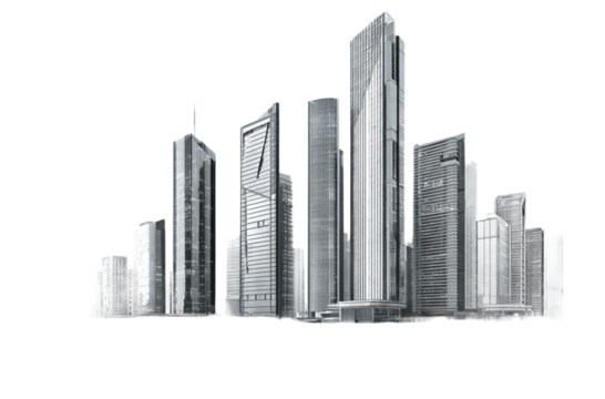 Surrealistic style, white background, 3D rendering of high-rise buildings in the city center, high-definition resolution,